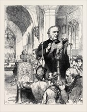 MR. GLADSTONE READING THE LESSONS AT HAWARDEN CHURCH, 1880