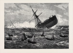 FOUNDERING OF THE UNION COMPANY'S MAIL STEAMSHIP AMERICAN: THE BOATS LEAVING THE SHIP, 1880