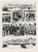 SKETCHES AT TROOPING THE COLOURS ON THE QUEEN'S BIRTHDAY, 1880