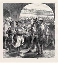 THE ASHANTEE WAR: PAYING THE FANTEE WOMEN CARRIERS AT CAPE COAST CASTLE, 1874