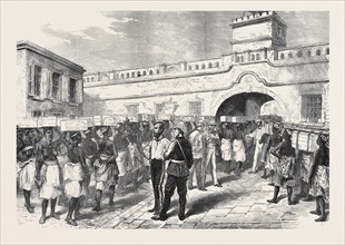 THE ASHANTEE WAR: WOMEN LEAVING CAPE COAST CASTLE WITH PROVISIONS FOR THE TROOPS, 1874
