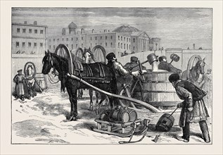 TAKING WATER FROM THE NEVA AT ST. PETERSBURG, RUSSIA, 1874