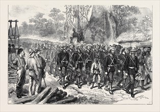 THE ASHANTEE WAR: ARRIVAL OF THE NAVAL BRIGADE IN CAMP AT PRAHSU, 1874