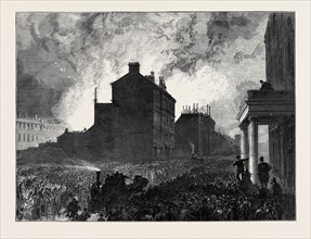THE BURNING OF THE PANTECHNICON: THE FIRE, SEEN FROM BELGRAVE SQUARE, LONDON, 1874