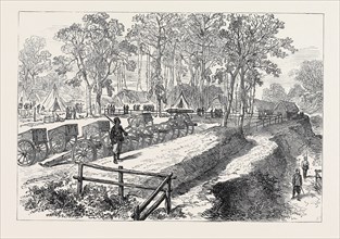 THE ASHANTEE WAR: ARTILLERY PARK IN THE CAMP AT PRAH-SU, 1874