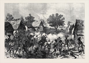 THE ASHANTEE WAR: LORD GIFFORD AND ADVANCE SCOUTS STORMING A VILLAGE, 1874