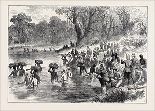 THE ASHANTEE WAR: THE RETURN FROM COOMASSIE: CROSSING A RIVER, 1874