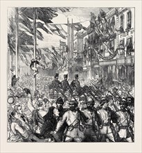 THE ASHANTEE WAR: THE RETURN HOME, ARRIVAL OF THE 23RD ROYAL WELSH FUSILIERS AT PORTSMOUTH, 1874