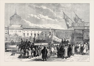 RUSSIAN MARRIAGE FESTIVITIES: PROCESSION OF LIFE BOATS AT ST. PETERSBURG, 1874
