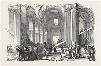 PREPARATIONS FOR THE FUNERAL OF THE DUKE OF WELLINGTON, IN ST. PAUL'S CATHEDRAL: VIEW IN THE NAVE,