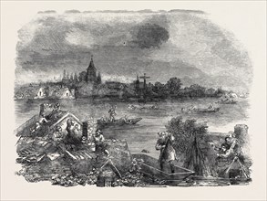 THE VILLAGE OF BOUCHARGE INUNDATED BY THE RHONE, 1852