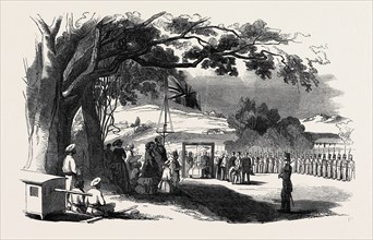 CEREMONY OF LAYING THE FOUNDATION STONE OF THE NEW BARRACKS ON THE NEILGHERRY HILLS, 1852