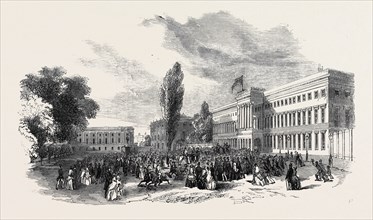HER MAJESTY'S VISIT TO BELGIUM: PLACE DU PALAIS, BRUSSELS, THE QUEEN LEAVING FOR LAACKEN, 1852