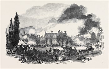 GREAT FIRE AT MONTREAL, SKETCHED FROM THE NORTH CORNER OF THE CHAMP DE MARS, 1852