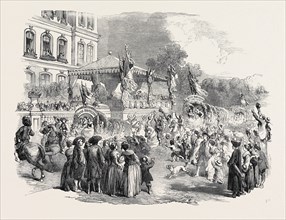 FETE AT STRASBOURG: PROCESSION OF THE WAGGONS, AT THE PREFECTURE, STRASBOURG, 1852