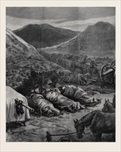THE AFGHAN WAR: SLEEPING ON THE BATTLEFIELD, THE NIGHT BEFORE THE ATTACK ON FORT ALI MUSJID, 1879