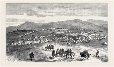 THE ZULU WAR: CAMP OF 13TH AND 90TH REGIMENTS AT ELAND'S NECK, TRANSVAAL BORDER OF ZULULAND, 1879