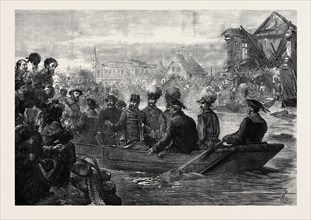 THE GREAT FLOOD IN HUNGARY: THE EMPEROR OF AUSTRIA VISITING SZEGEDIN DURING THE INUNDATION, 1879