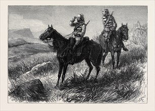 THE ZULU WAR: FRONTIER LIGHT HORSE ON VIDETTE DUTY DISCOVERING ZULUS NEAR COLONEL WOOD'S CAMP, 1879