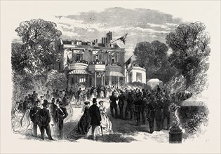 RECEPTION OF THE BELGIAN VOLUNTEERS BY MISS BURDETT COUTTS, AT HOLLY LODGE, HIGHGATE, UK, 1867