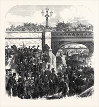 EMBARKATION OF THE BELGIAN' RIFLEMEN AT WESTMINSTER BRIDGE, UK, 1867