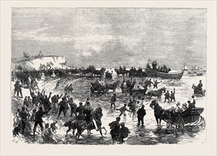 LAUNCH OF THE LICENSED VICTUALLER LIFE-BOAT AT HUNSTANTON, NORFOLK, UK, 1867