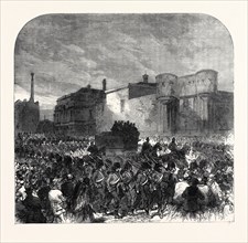 THE FENIAN TRIALS AT MANCHESTER: THE PRISONERS LEAVING THE NEW BAILEY FOR THE ASSIZE COURT, UK,