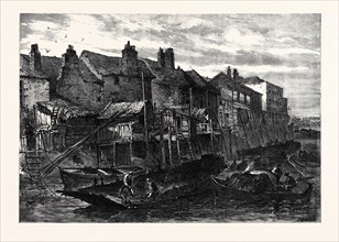 OLD HOUSES AT LAMBETH DEMOLISHED FOR THE SOUTHERN EMBANKMENT OF THE THAMES, LONDON, UK, 1867