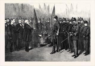 PRESENTATION OF COLOURS TO THE 4TH TOWER HAMLETS VOLUNTEER CORPS, LONDON, UK, 1867