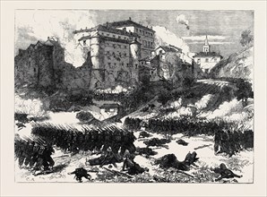 DEATH OF GARIBALDI BY THE PAPAL AND FRENCH TROOPS: THE BATTLE AT THE CASTLE OF MENTANA, ITALY, 1867