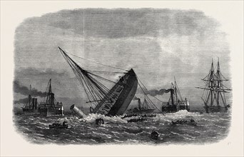 WRECK OF THE GREEK WAR-STEAMER BOUBOULINA, DESTROYED BY EXPLOSION, AT LIVERPOOL, UK, 1867