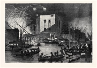 A NIGHT SCENE ON THE NILE, NEAR THE MOUTH OF THE CAIRO CANAL, DURING THE FESTIVAL OF