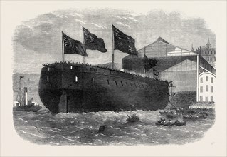 LAUNCH OF HER MAJESTY'S ARMOUR-PLATED SCREW FRIGATE CALEDONIA, 31 GUNS, AT WOOLWICH, 1862
