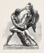 THE INTERNATIONAL EXHIBITION: "THE GRAPPLERS," GROUP IN BRONZED ZINC, MODELLED BY MOLIN, 1862
