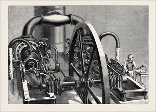THE INTERNATIONAL EXHIBITION: BLOWING-ENGINE IN THE BELGIAN DEPARTMENT OF THE WESTERN ANNEXE, 1862