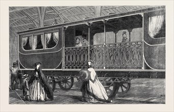 THE INTERNATIONAL EXHIBITION: BELGIAN FIRST-CLASS RAILWAY-CARRIAGE, WITH SMOKING SALOON ATTACHED,