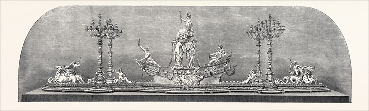 THE INTERNATIONAL EXHIBITION: PLATEAU AND CANDELABRA BY MESSRS. CRISTOFLE, OF PARIS, 1862