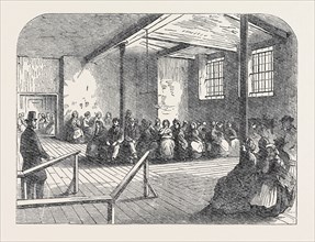 THE COTTON FAMINE: WAITING ROOM AT THE DISTRICT PROVIDENT INSTITUTION, MANCHESTER, 1862