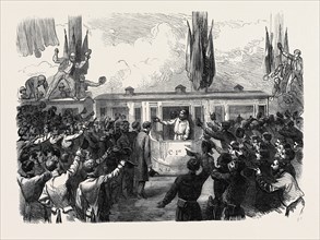 THE AUSTRO-PRUSSIAN WAR: ARRIVAL OF GARIBALDI AT THE MILAN RAILWAY STATION, 1866, ITALY