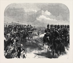 FIELD-DAY AT ALDERSHOTT: CAVALRY MARCHING PAST THE PRINCE AND PRINCESS OF WALES, UK, 1866