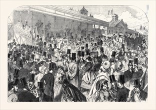 THE TRIBUNES AT LONGCHAMPS BEFORE THE RACE FOR THE GRAND PRIX DE PARIS, FRANCE, 1866