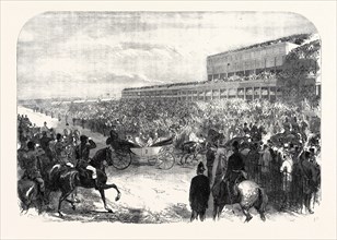 ASCOT RACES: THE PRINCE AND PRINCESS OF WALES DRIVING UP THE COURSE, UK, 1866