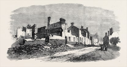 THE GREAT FIRE AT OTTERY ST. MARY, DEVONSHIRE: RUINS OF YONDER STREET AND JEHU STREET, UK, 1866