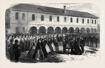 PRESENTATION TO MRS. COLONEL BINGHAM BY THE DORSET MILITIA, UK, 1866