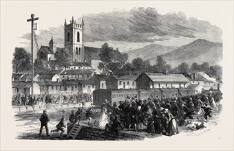 OPENING OF THE CORK AND MACROOM RAILWAY: ARRIVAL OF THE FIRST TRAIN AT MACROOM, IRELAND, 1866