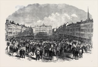 NOTTINGHAM ELECTION: THE HUSTINGS IN THE MARKETPLACE, UK, 1866