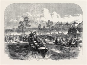 LAUNCH OF THE "ISIS" LIFEBOAT AT OXFORD, UK, 1866