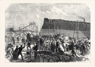 OUR IRONCLAD FLEET: THE LAUNCH OF THE NORTHUMBERLAND, "SHE'S OFF!", UK, 1866