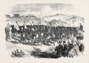 NATIVE GAMES AT TE PAPA CAMP, TAURANGA, NEW ZEALAND: WAR DANCE OF THE NGAITERANGI, 1866