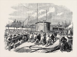 LAUNCH OF THE NORTHUMBERLAND: SCENE ON THE DECK PREPARATORY TO THE LAUNCH, 1866